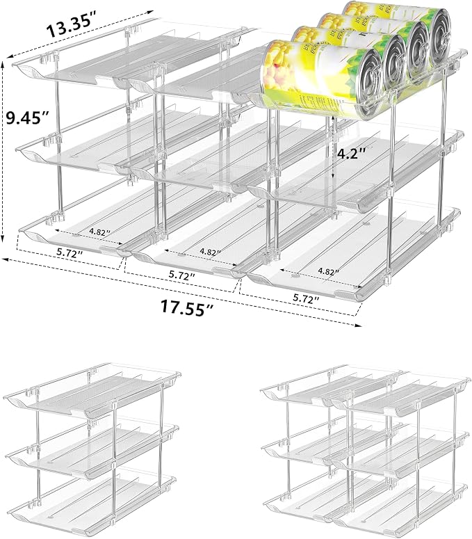 Can Organizer for Pantry, Stackable Food Pantry Storage Rack, 6 Tier | Automatic Rolling, Modular Storage, Clear Acrylic, Holds 72 Cans for Pantry, Cabinet & Fridge, Space Saving, Easy to Refill