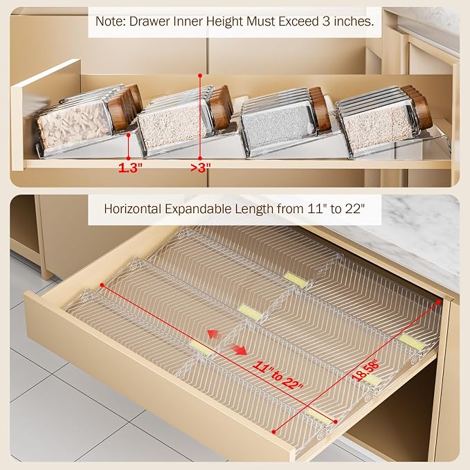PanPanPal Spice Drawer Organizer, 8 Pack Clear Seasoning Organizer Rack, Expandable From 11" to 22" Wide Kitchen Spice Rack Organizers for Drawer, Countertop (Jars Not Included)