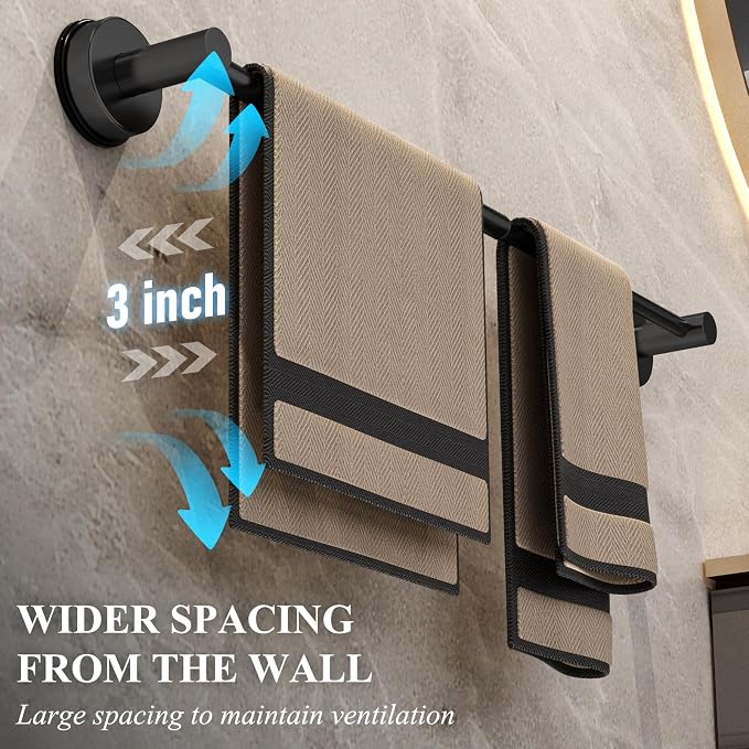 Towel Bar for Bathroom Wall,Adjustable 12~21 Inch Towel Racks for Bathroom Wall Mounted, Towel Holder for Glass Shower Door,Bathroom Accessories,Apparment Essentials,Home Decor-Black
