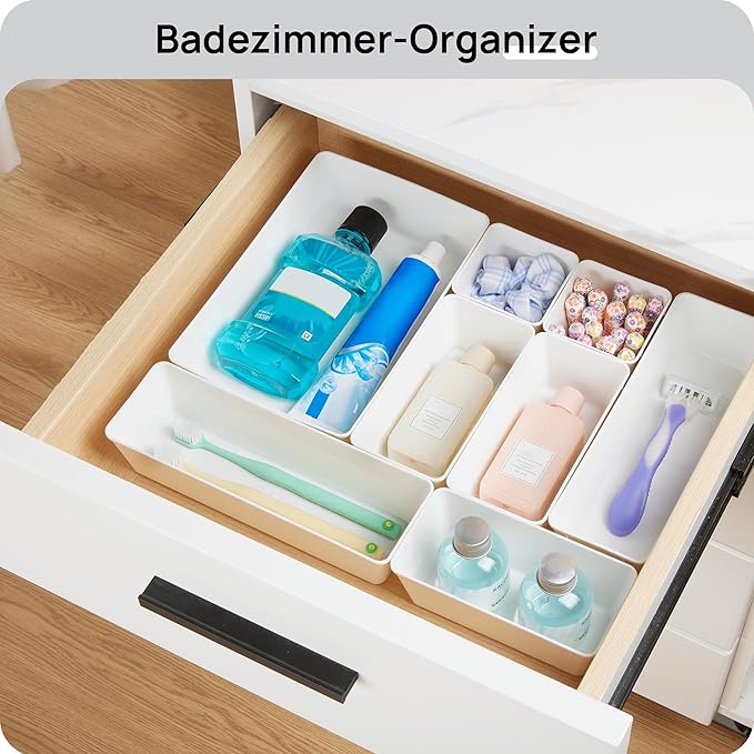 Vtopmart 25 PCS Plastic Drawer Organizers Set, 4-Size Versatile Bathroom and Vanity Drawer Organizer Trays, Storage Bins for Makeup, Bedroom, Kitchen Gadgets Utensils and Office | 4-Size Versatile Makeup Organizer, Storage Containers Small Bins for Mak...