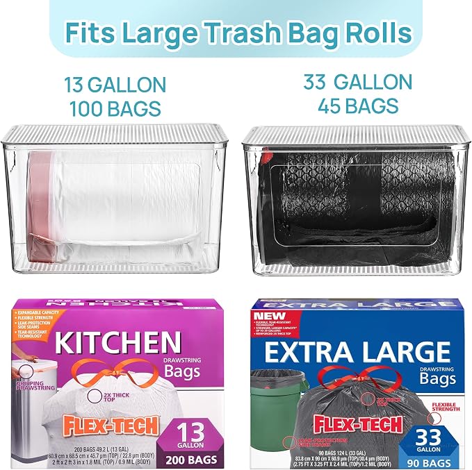 Vtopmart 1 Pack Clear Trash Bag Holder, Stackable Garbage Bag Dispenser | Trash Bag Organizer for 13/30/33 Gallon Bags, Clear Organizer Bins for Under Kitchen Sink, Laundry Room Organization
