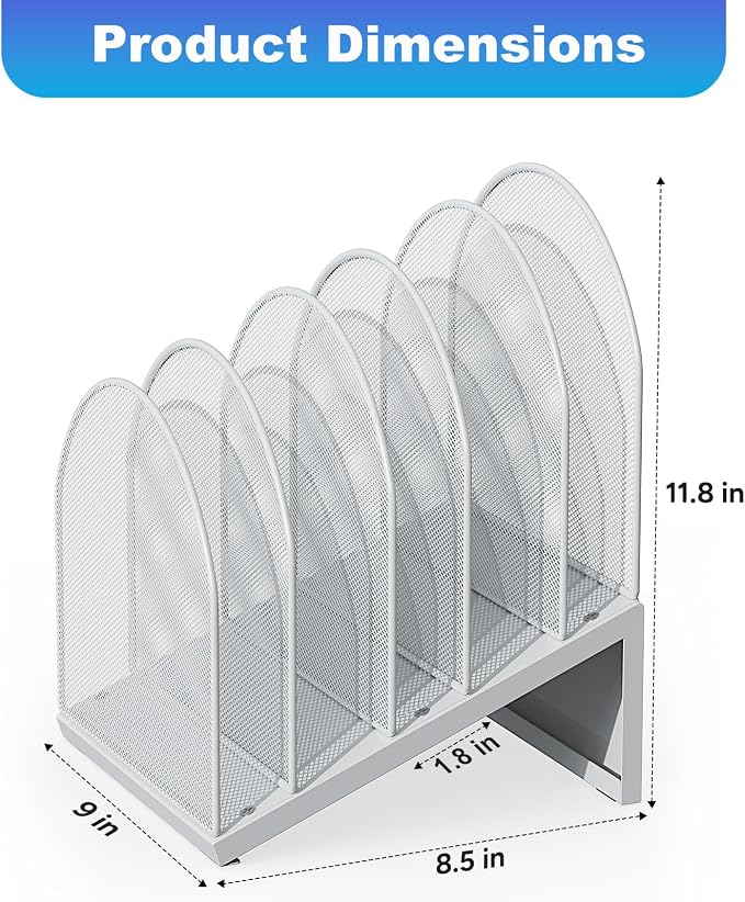gianotter Desktop File Organizer, Desk Organizer with 5 Compartments, Paper Organizer for Desk, Workspace Organizers for Office Supplies (White, Inclined Style)
