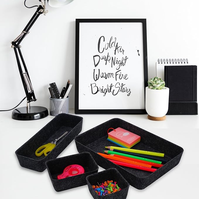 Minimalist Felt Desk Drawer Organizer 8-Piece Charcoal Storage Bins