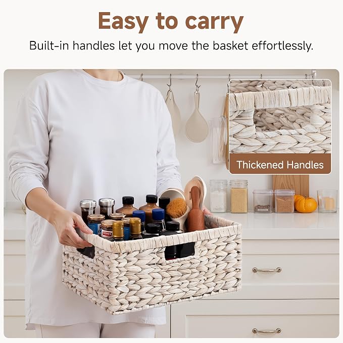 StorageWorks Pantry Baskets, Wicker Storage Baskets for Organizing, Shelves, Pantry Organizers and Storage, Water Hyacinth, White