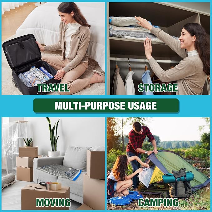 Vacuum Storage Bags, Vacuum Seal Bags for Clothing, 5 Jumbo 5 Large | Extra Large XL, Airtight Triple Seal, Save 80% Space, Hand Pump, Work with Vacuum, Double Zip, Reusable, Easy to Use