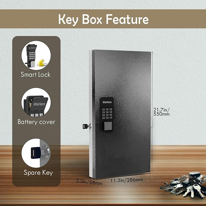 48 Key Lock Box Smart Key Organier Cabinet with Keypad & App for Office | Wall Mounted Lockbox use App, Custom & One Time Password, WiFi (Need W100 Bridge) Unlock for School, Office, Fleet, Hotel