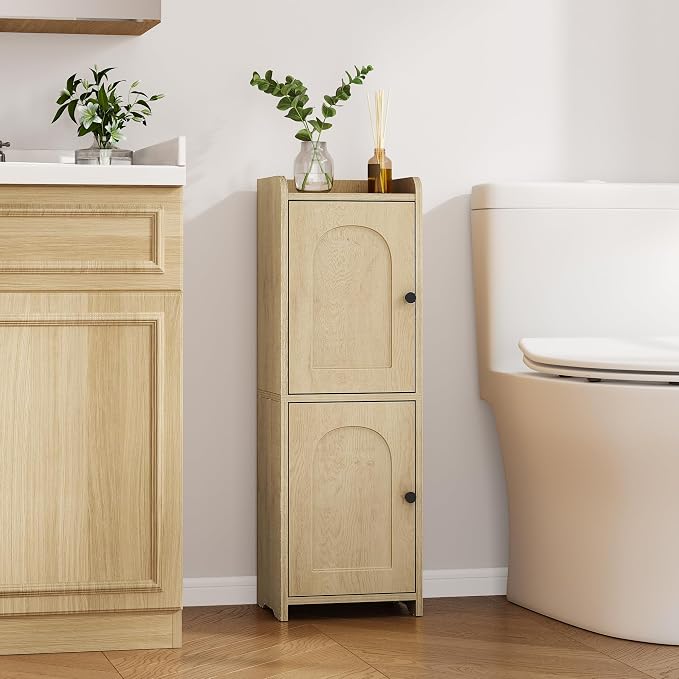 Hzuaneri Bathroom Storage Cabinet, Small Corner Floor Cabinet with 2 Doors | Narrow Toilet Paper Cabinets with Adjustable Shelf, Bathroom Organizer for Small Spaces, 7.9" D x 9.8" W x 29.5" H Yellow