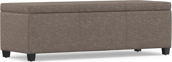 SIMPLIHOME Avalon Storage Ottoman Bench - 48" Wide x 16" High Upholstered Linen Look Fabric Rectangular Lift-Top Ottoman in Fawn Brown, Contemporary Bench for Living Room with High-Density Foam