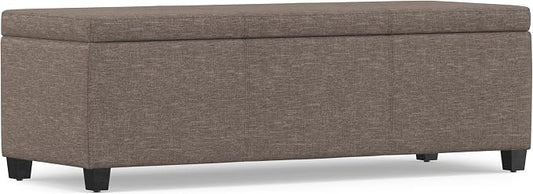 SIMPLIHOME Avalon Storage Ottoman Bench - 48" Wide x 16" High Upholstered Linen Look Fabric Rectangular Lift-Top Ottoman in Fawn Brown, Contemporary Bench for Living Room with High-Density Foam