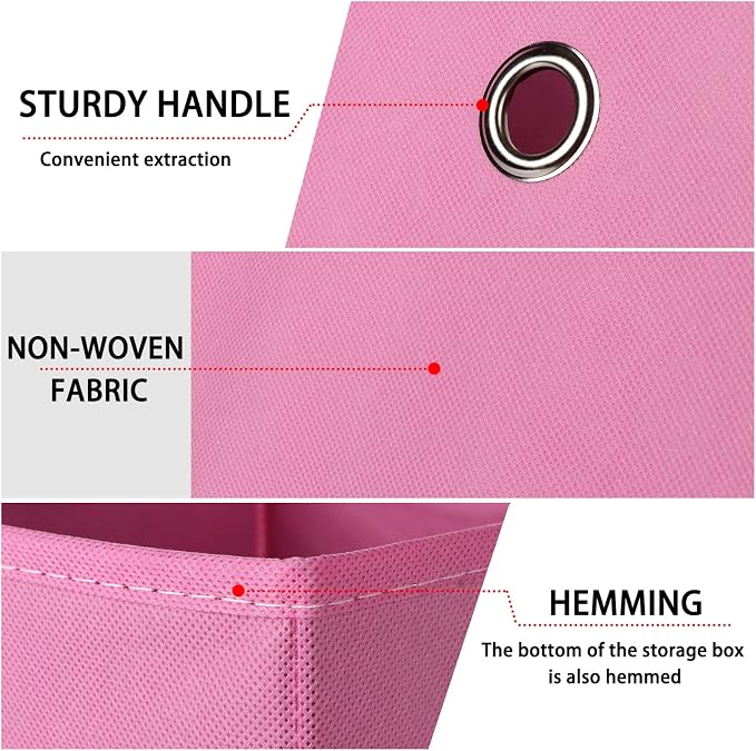 Foldable Storage Cubes Bins ,11 Inch Cloth Storage Cube Fabric Storage Box Cubes Organizer Baskets with Handles for Home Organizer Set of 3 (Pink)