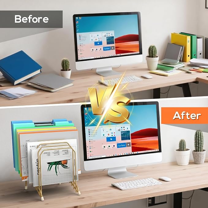 Incline Sorter Desk File Organizer, Metal Desk Magazine Folder Holder with 8-Section Vertical Compartments Rack File Organizer for Office, Home, School