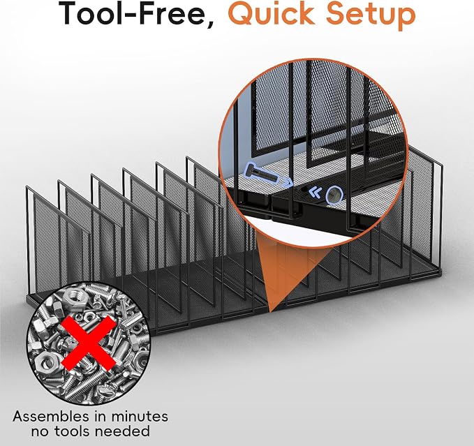 File Organizer For Desk, 11 Section Metal Desk File Sorter, Black | Desk file organizer, connectable 11 section design, 2.17 in spacing, vertical folder storage for home office and classroom