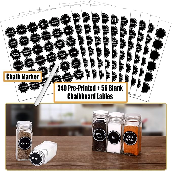 SWOMMOLY Spice Rack Organizer with 36 Spice Jars 4 oz and 396 Spice Labels | Chalk Marker, Funnel Set, Spice Organizer for Cabinet, Countertop, Pantry, Cupboard & Wall Mount, 16.5" W × 12.6" H, Silver