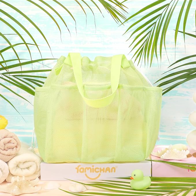 famichan Mesh Shower Caddy Portable with Drawstring, Dorm Room Essentials for College Students Girls & Boys, Large Shower Bag for Camping,Swimming,Gym,Travel,Bathroom - Green