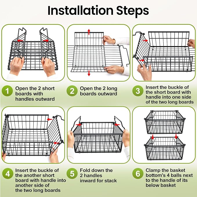 Freezer Organizer Bins, 3 Pack Enlarged Baskets for 5-9 Cu.FT Deep Freezer | Stackable Chest Freezer Organizer Bins, Foldable with Handles, Black Storage Container Baskets for Sort Frozen Meats