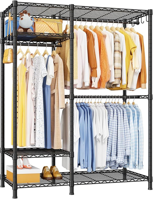 Ulif F7 Medium Clothes Rack, Clothing Racks for Hanging Clothes, Black | Heavy Duty Garment Rack, 6-Tiers Freestanding Portable Closet Storage Racks 45'' W × 14.6'' D × 76.6'' H, Max Load 750 Lbs