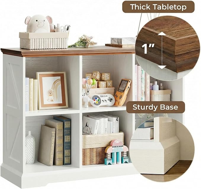 IRONCK 6 Cube Storage Organizer, Farmhouse Wood Bookshelf | White finish, cube organizer for bedroom, living room, home office, books or decor display, anti-tipping device