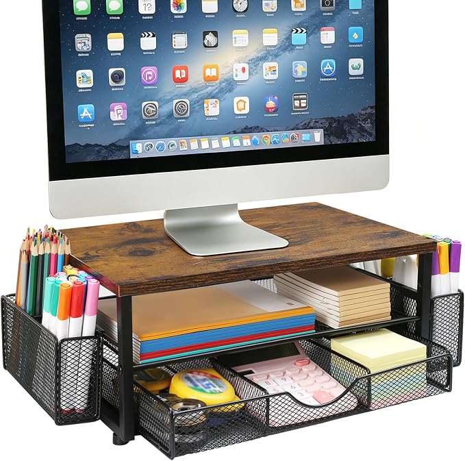 Office Desk Accessories, Monitor Riser Computer Stand, Storage Desk Shelf for Desktop Organizing