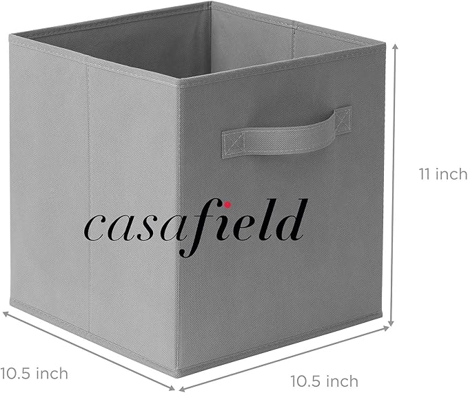 Casafield Set of 6 Collapsible Fabric Cube Storage Bins, Gray - 11" Foldable Cloth Baskets for Shelves, Cubby Organizers & More