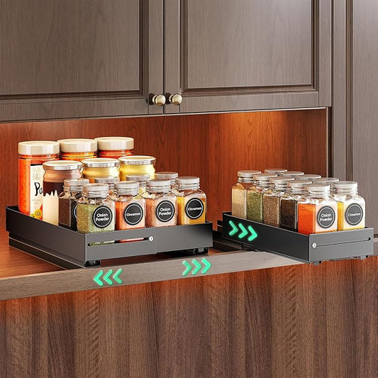 SNTD Pull Out Spice Rack Organizer for Inside Cabinets, Expandable,1-Pack | Adjustable Width 4.1" to 7.2", Smooth Ball Bearing Slides, No Drill Mounting, Fits 10" Deep Upper Cabinets
