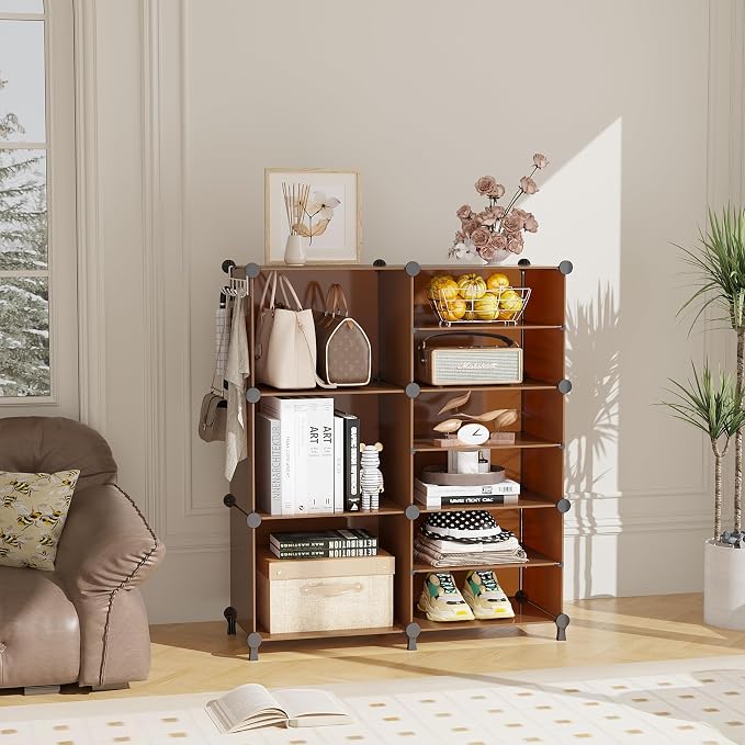 AWTATOS Closet Organizer 6 Cube Storage Shelves, Cocoa Brown | Portable Closet Clothes Organizers Storage Shelf DIY Stackable Cubby Shelving for Closet Bedroom Living Room Office