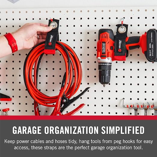 VELCRO Brand EASY HANG Extension Cord Organizer – Declutter Fast, Hang Smarter – Valentines Day Gift for Him – Heavy Duty 75 lb Hold, 2 Pack, Medium 14 in, Black Straps Fit 25–50 ft cords