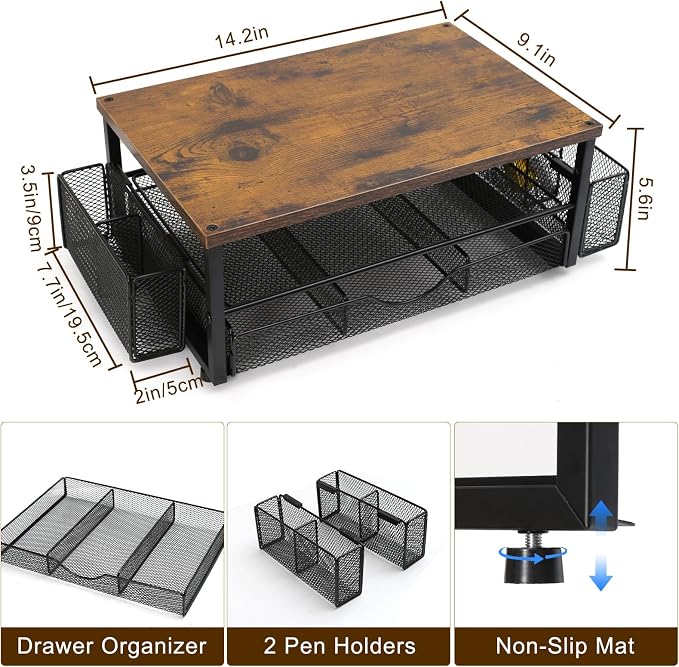 Office Desk Accessories, Monitor Riser Computer Stand, Storage Desk Shelf for Desktop Organizing