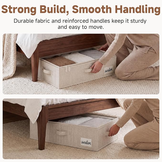 StorageWorks Under Bed Storage Containers with Handles and Label Holder, 2 Pack Ultra-thick Fabric Underbed Bins, Closet Organizer for Clothes, Blankets, Sweater