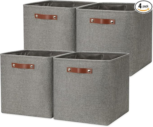 DULLEMELO Cube Storage Boxes,13 inch Fabric Baskets Closet Storage Bins for Home Organization and Storage,Stackale Gift Baskets Empty for Nursery Clothes Toys Kids Storage(Grey)