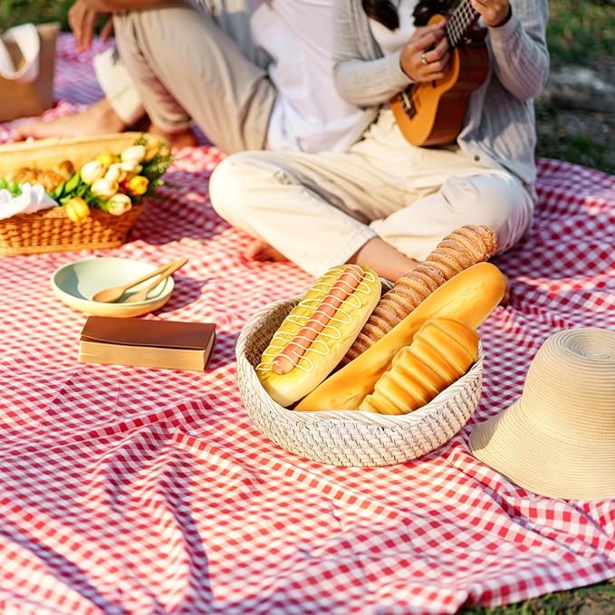 Hipiwe Rattan Key Basket for Entryway Table Handwoven Small Baskets Tray | Decorative Coffee Table Trays Wicker Storage Baskets Bowl Round Fruit Bread Serving Basket Tray, Whitewash