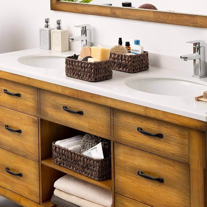 Granny Says Small Wicker Baskets For Shelves, Wicker Baskets For Storage | Small Woven Storage Baskets for Shelf, Rattan Basket For Organizing, Wicker Basket Set, 3-Pack Small Waterproof Baskets