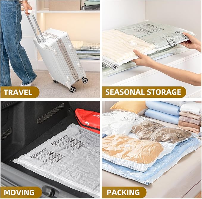 TAILI 4 Pack Vacuum Storage Bags, Jumbo Size (31×40 inch), Cream | Vacuum Seal Bags for Clothing, Extra Large Space Saver for Bulky Beddings, Comforters, Blankets, Pillows, Reusable