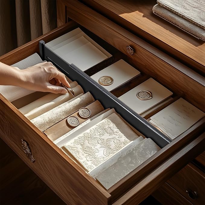 Utoplike Bamboo Drawer Dividers Large, 4" High Kitchen Drawers Organizers | For Utensils, Clothing，Spring Loaded, Works in Bathroom, Dresser, Desk, 4 PCS, Black, Fit for 18.6" to 20.6" Inner Drawer