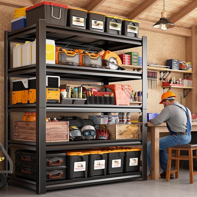 REIBII 5 Tier Garage Shelving for Garage, Adjustable Metal Shelving | 3000LBS Capacity, 36"W x 16"D x 72"H, Rust‑Resistant, Solid Steel, Fits Pantry, Commercial, Freestanding, Tool‑Free Assembly