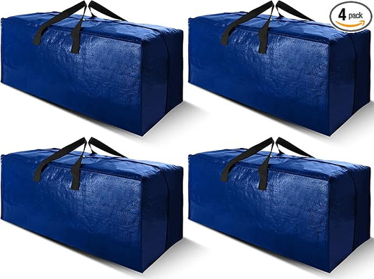 Cosy Family 4 Pack Heavy Duty Extra Large Moving Bags with Backpack Straps - Strong Handles & Zippers, Storage Totes For Space Saving, Fold Flat, Alternative to Moving Box (X-Large-Set of 4, Blue)