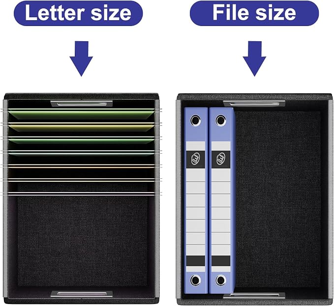 File Organizer Box with Lids, Collapsible File Folder Organizer | File Box with Plastic Slides for Document, Filing Bin for Letter Size Hanging File Folders (2 Pack, Navy Blue, Leather)