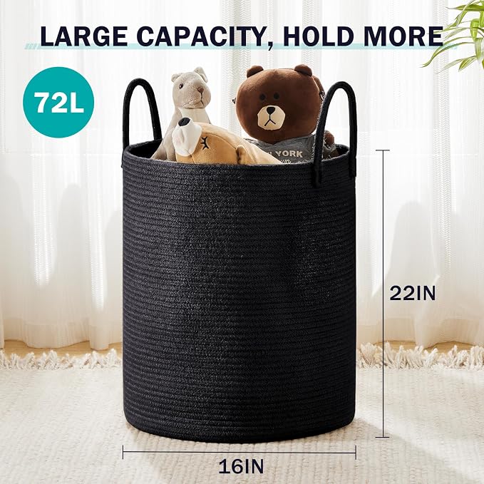 YOUDENOVA Woven Rope Laundry Hamper Basket, 72L Blanket Basket for Nursery | Large Woven Laundry Hamper with Sturdy Handles, Collapsible Home Decor Laundry Basket for Laundry, Clothes, Toys in Bedroom