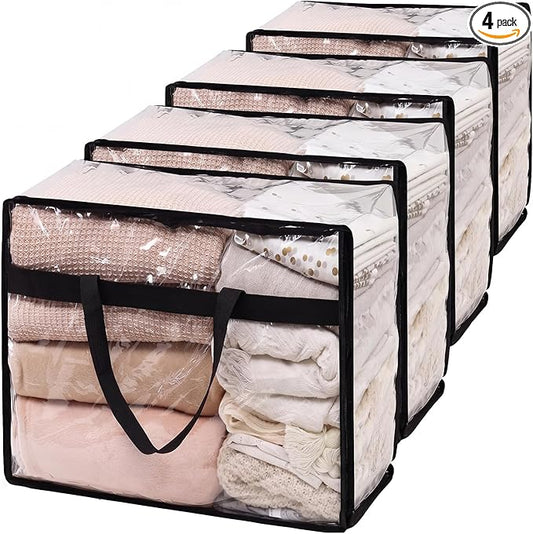 Blanket Storage Bags 4 Pack 60L Clothes Comforter Bedding Container Clear