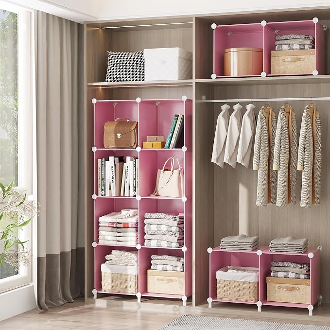 AWTATOS Cube Storage Organizer, Closet Organizers, 6 Cube Shelf, Pink | Portable Closet Storage Shelves, DIY Stackable Storage Cubes Bookshelf, Plastic Clothes Organizer Shelving for Bedroom, Home