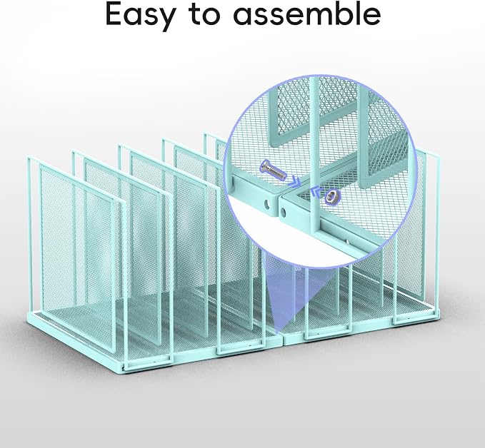 File Organizer for Desk, 7-Section Vertical File Sorter, Paper Holder Organizer Standing Metal File Folder for Office Home Classroom, Blue