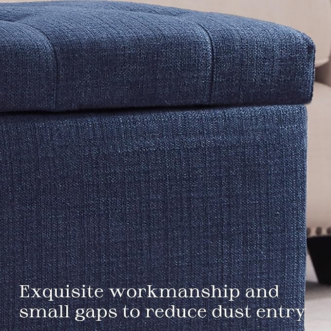 Zihanhome Small Ottoman with Storage, Upholstered Button Tufted Bench, 24" Rectangle Storage Ottoman Foot Rest, Foot Stools, for Living Room, Bedroom, Corners, Dorms and Apartments (Dark Blue)