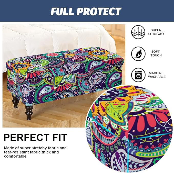 FUANGUI Ottoman Cover Slipcovers Rectangular Folding Stretch | Storage Bench Footrest Sofa Stool Covers Footstool Protector with Elastic Bottom, Removable Washable,Large