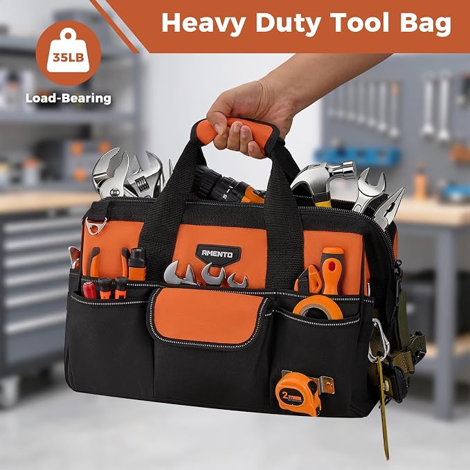16-Inch Heavy Duty Tool Bag, 22 Pockets Empty Tool Box Organizer Storage, Soft Tote Toolbox Organization Portable Handle Carrying Work Toolbag for Electrician Mechanic, Dad Men Gifts, Orange
