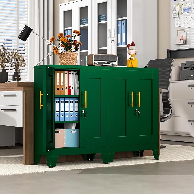 GAIOUS Green Sideboard Buffet Cabient, 35.83" Steel Kitchen Pantry Storage Cabinet with 2 Doors and 2 Adjustable Shelves, Bathroom Floor Storage, Freestanding Cupboard for Office/Kitchen/Home