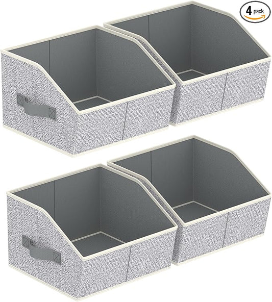 Homsorout Storage Bins for Shelves - Small Trapezoid Closet Shelf Organizer, Fabric Organization Bins with Handles, Storage Baskets for Clothes, Towel, Purse, 4 Pack, Light Gray