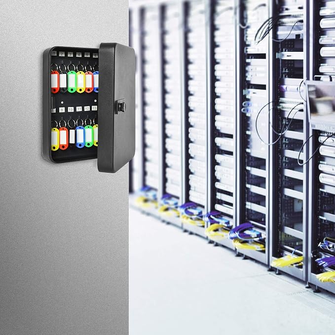 28 Key Cabinet Wall Mount, Steel Key Box Wall Mount with Code, Combination Lock Box with Code, Featuring Hooks and Tags