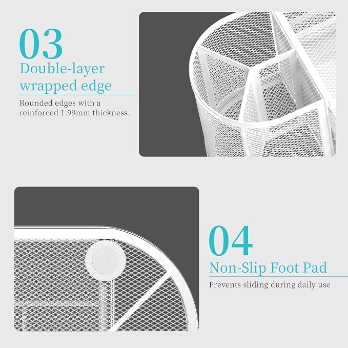 Mesh Desk Organizer, Desk Organizers and Accessories, Pen Holder with Drawers, Pencil Holder for Desk with 2 Drawer for Office Supplies, White