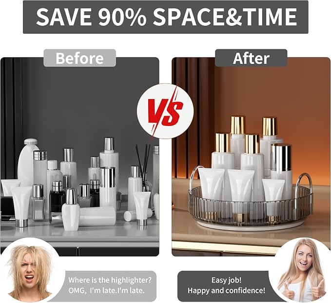 YCIA&DONE 360 Rotating Makeup Organizer and Storage for Vanity Countertop 1 Tier, High Capacity Cosmetic Skincare Perfume Organizers for Dresser Bathroom Fridge Lazy Susan (Smoky Gray)