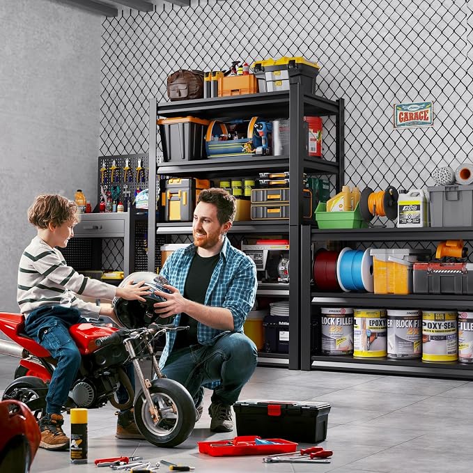 Set of 5 Garage Shelving Heavy Duty Storage Shelves, Metal Adjustable Shelving Unit, Utility Garage Organizer Shelf for Basement, Pantry, Kitchen, Warehouse, 20" D x 46" W x 71.2" H, Black