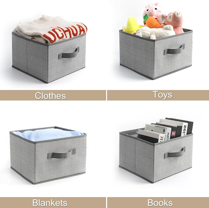 11 inch Storage Baskets, Woven Fabric Bins, Storage Cubes with Reinforced Handles, Organizer Bins for Closet Shelves, Foldable, for Clothes (Gray, 2PCS/11*11*7.8inch)